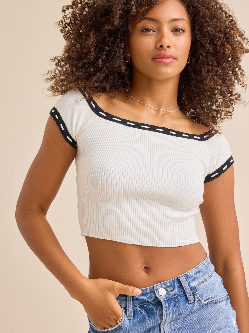 Altar'd State- Ana Ribbed Off Shoulder Top